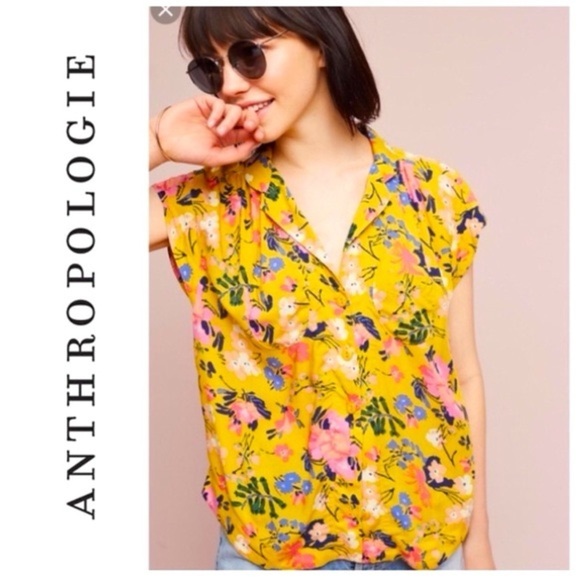 Maeve Anthropologie Raffine Yellow Floral Top - Picture 1 of 4